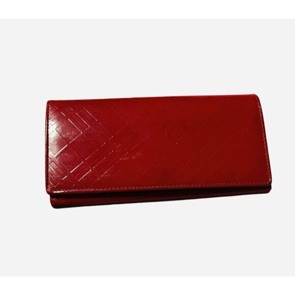 BURBERRY Nova Check Patent Leather Bi-fold Long Wallet Red - Picture 1 of 7